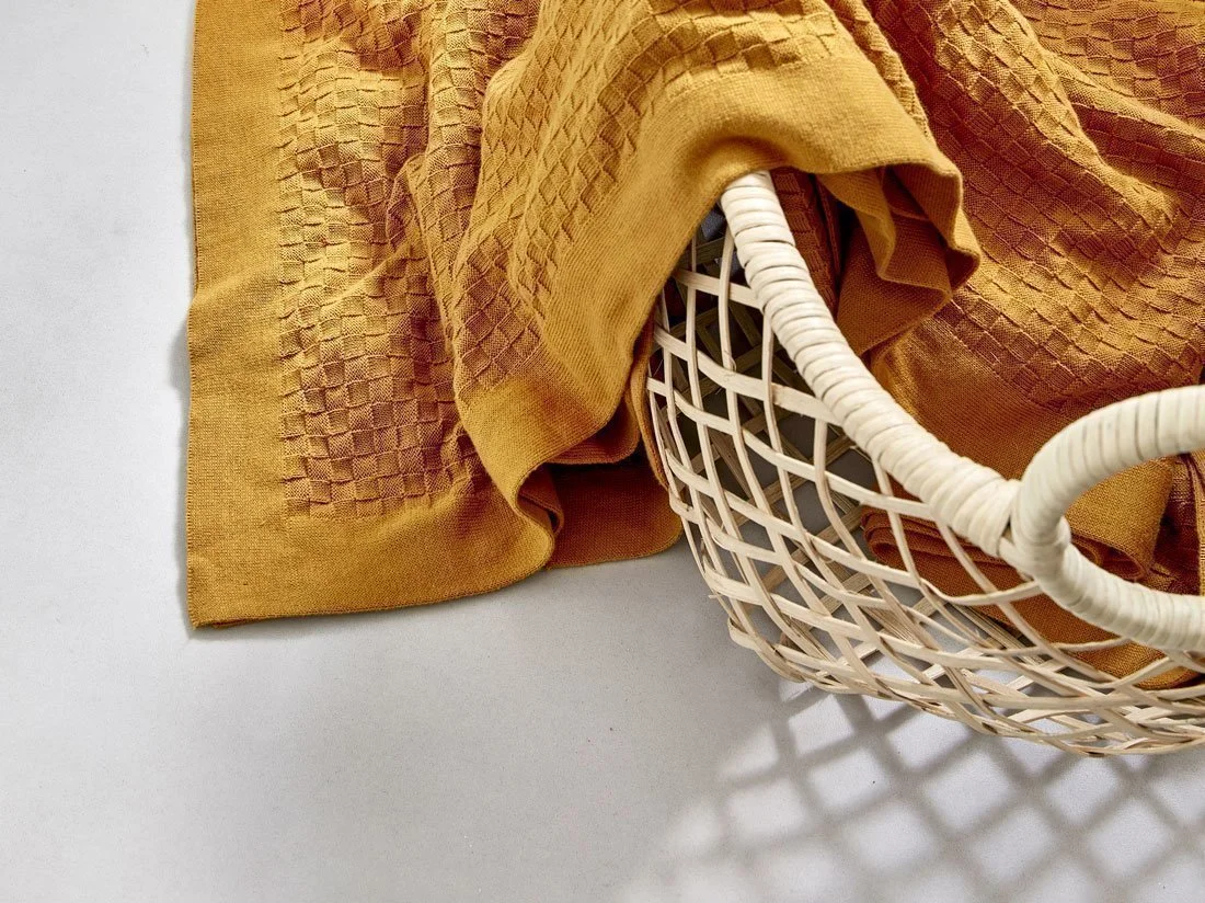 Decke Baumwolle Basket Weave Ochre Yellow 160x250 via Yumeko