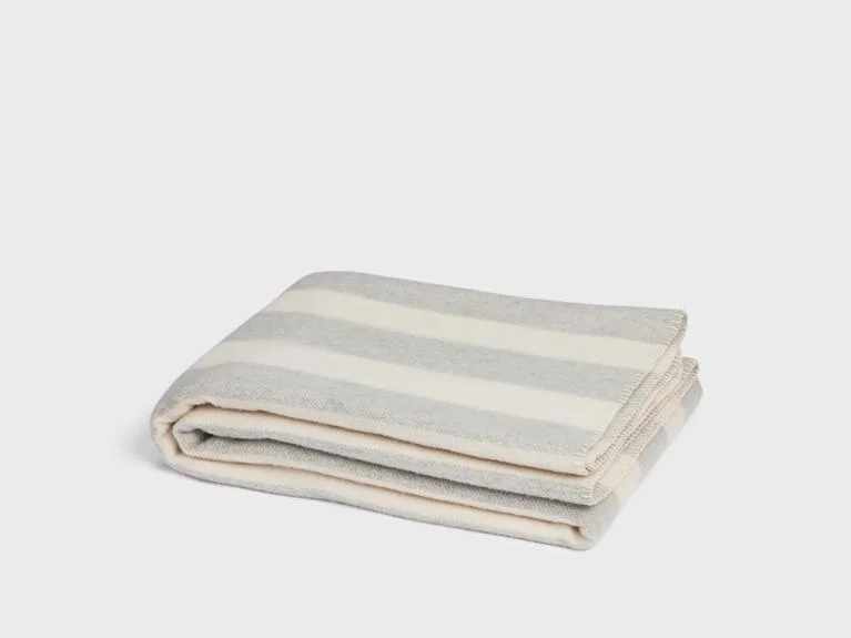 Wolle Stripe Yumeko | Decke Merino Natural/Grey