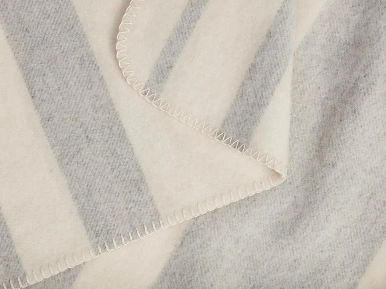 Decke Merino Wolle Stripe Natural/Grey | Yumeko