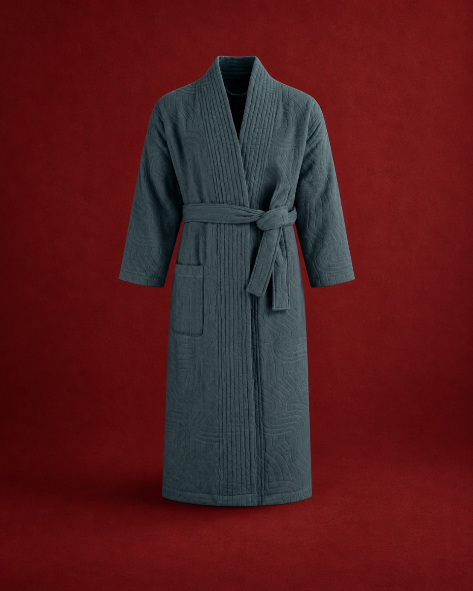 Bademantel Velours pebble blue